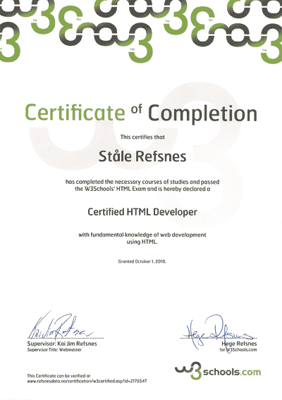 HTML Certificate